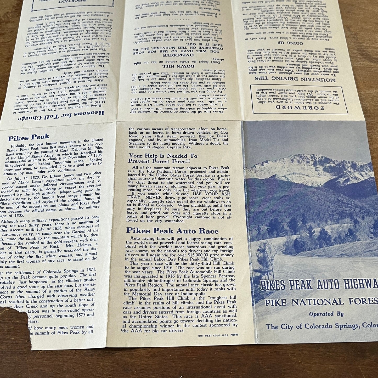 1950s Pikes Peak Auto Highway Fold Out Map and Travel Guide AF9-H1