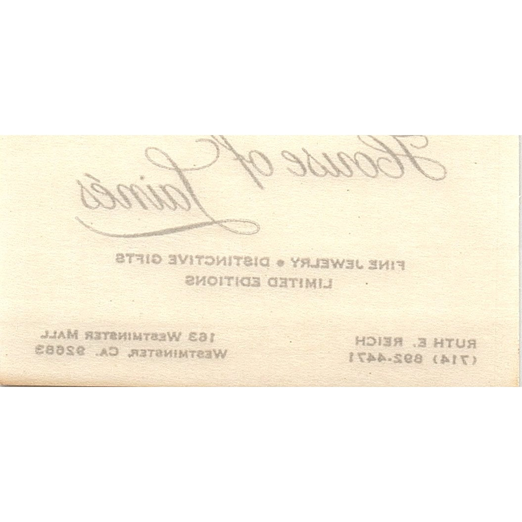 House of Laines Fine Jewelry Westminster CA Vintage Business Card SB4-B2
