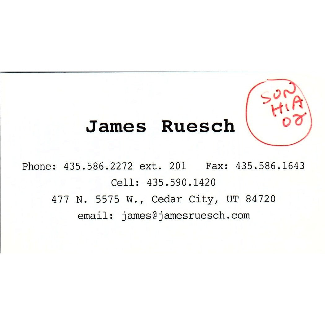 James Ruesch Scrapbooking Cedar City UT Vintage Business Card SC9-B11