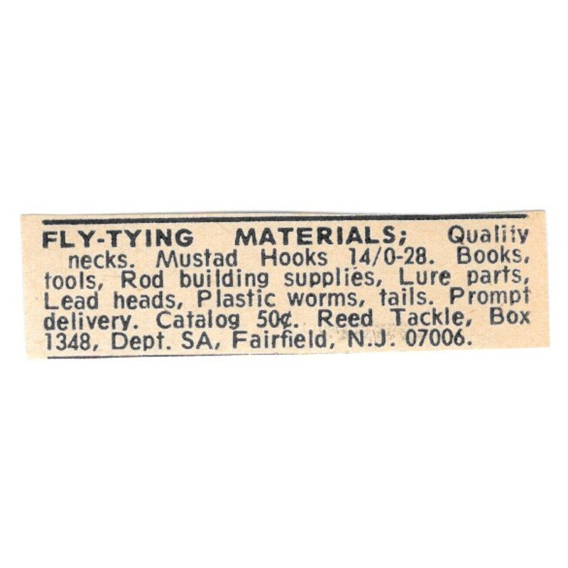 Reed Tackle Fly-Tying Materials Fairfield NJ 1977 Ad AF6-S5