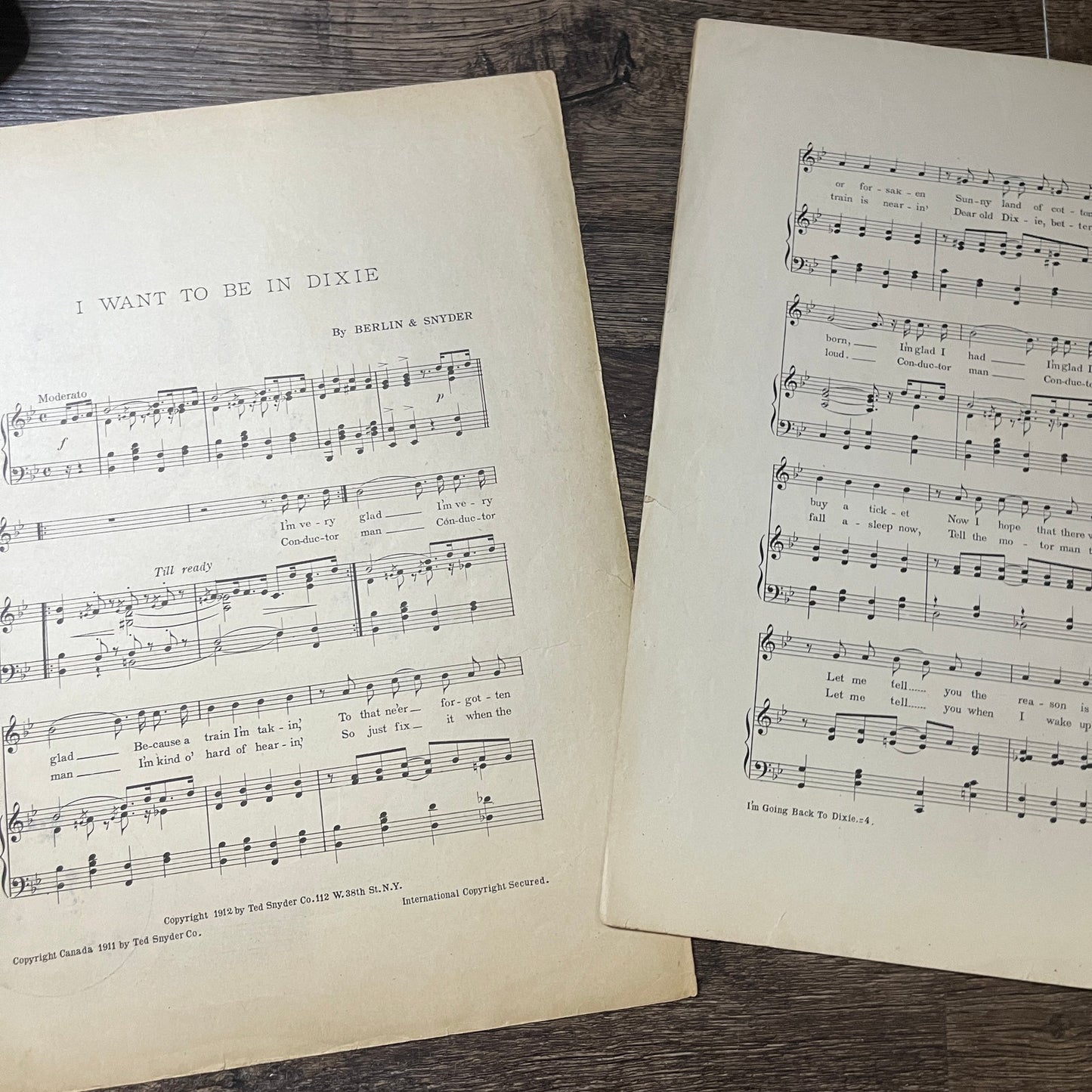 I Want to Be In Dixie Berlin & Snyder Joe Armstrong 1912 Sheet Music V13