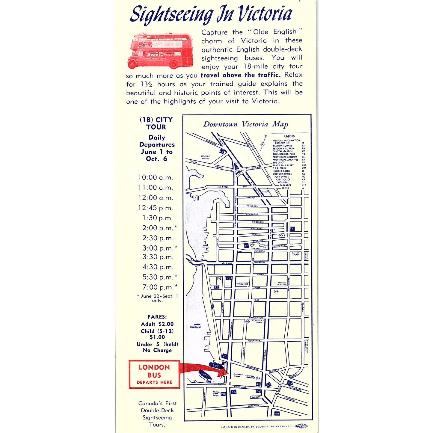 Victoria BC Sightseeing on an Authentic London Bus 1960s Travel Leaflet TH2-TB4