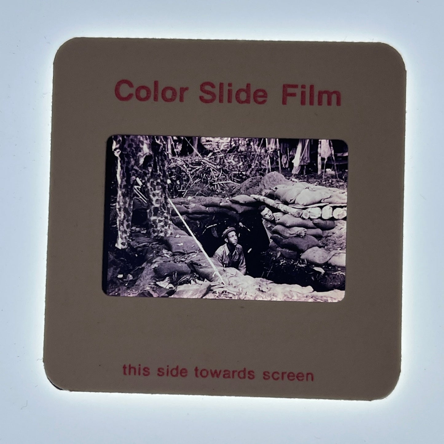 WWII c1945 Slide - Soldiers in a Foxhole at Sansapor New Guinea AG2-S8