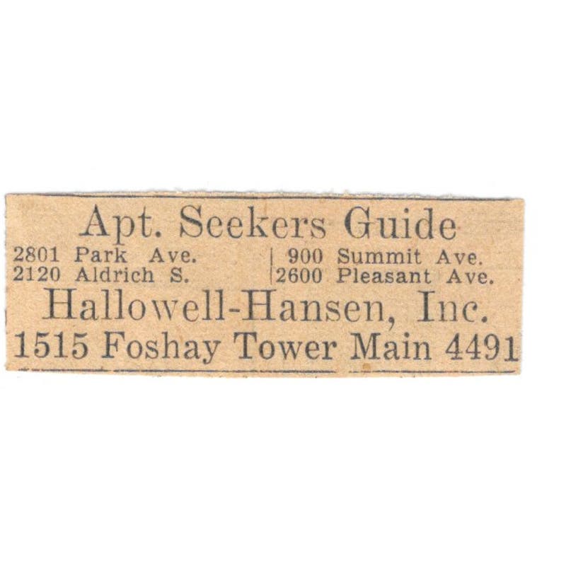 Apt Seekers Hallowell-Hansen Inc Foshay Tower 1935 Minneapolis Journal Ad AE7-H3