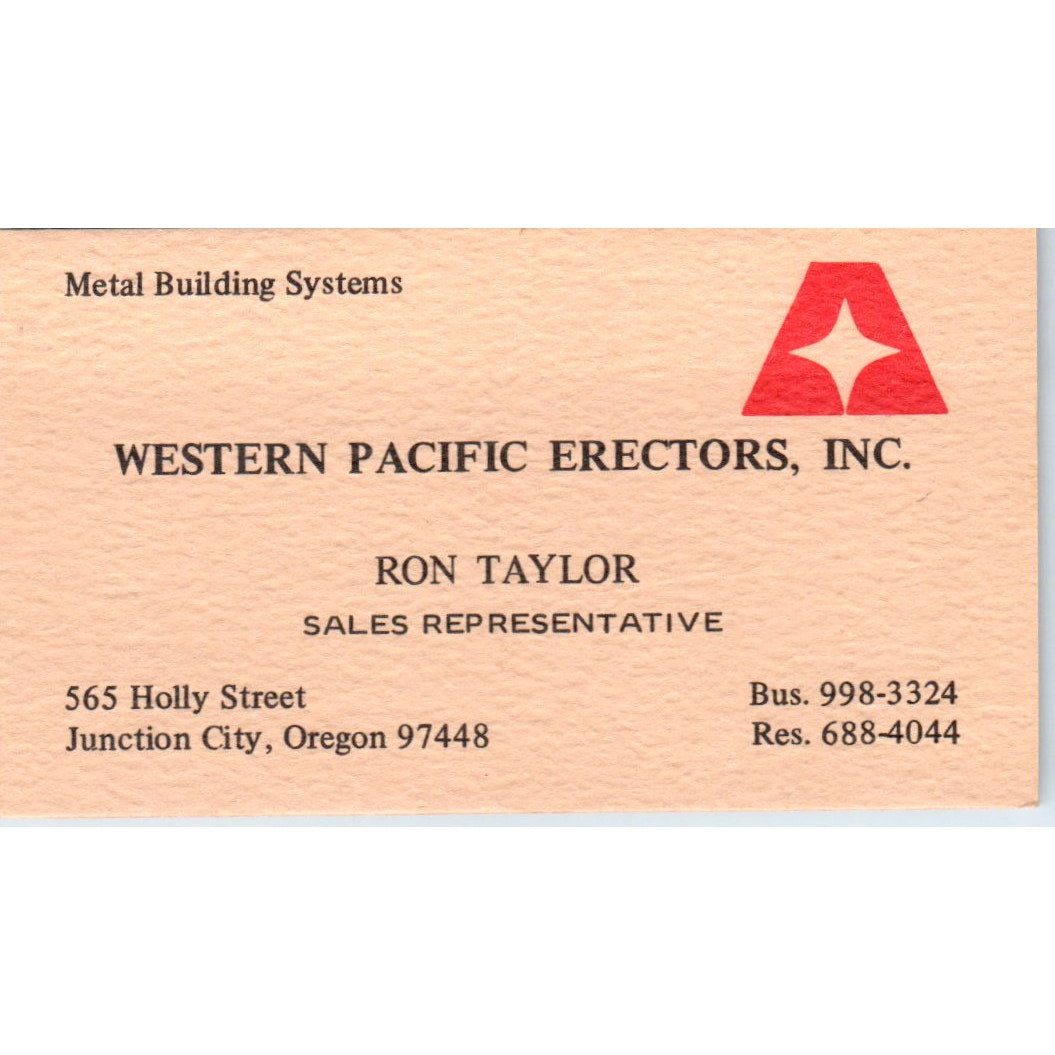 Ron Taylor Western Pacific Erectors Junction City Vintage Business Card SD8-B4