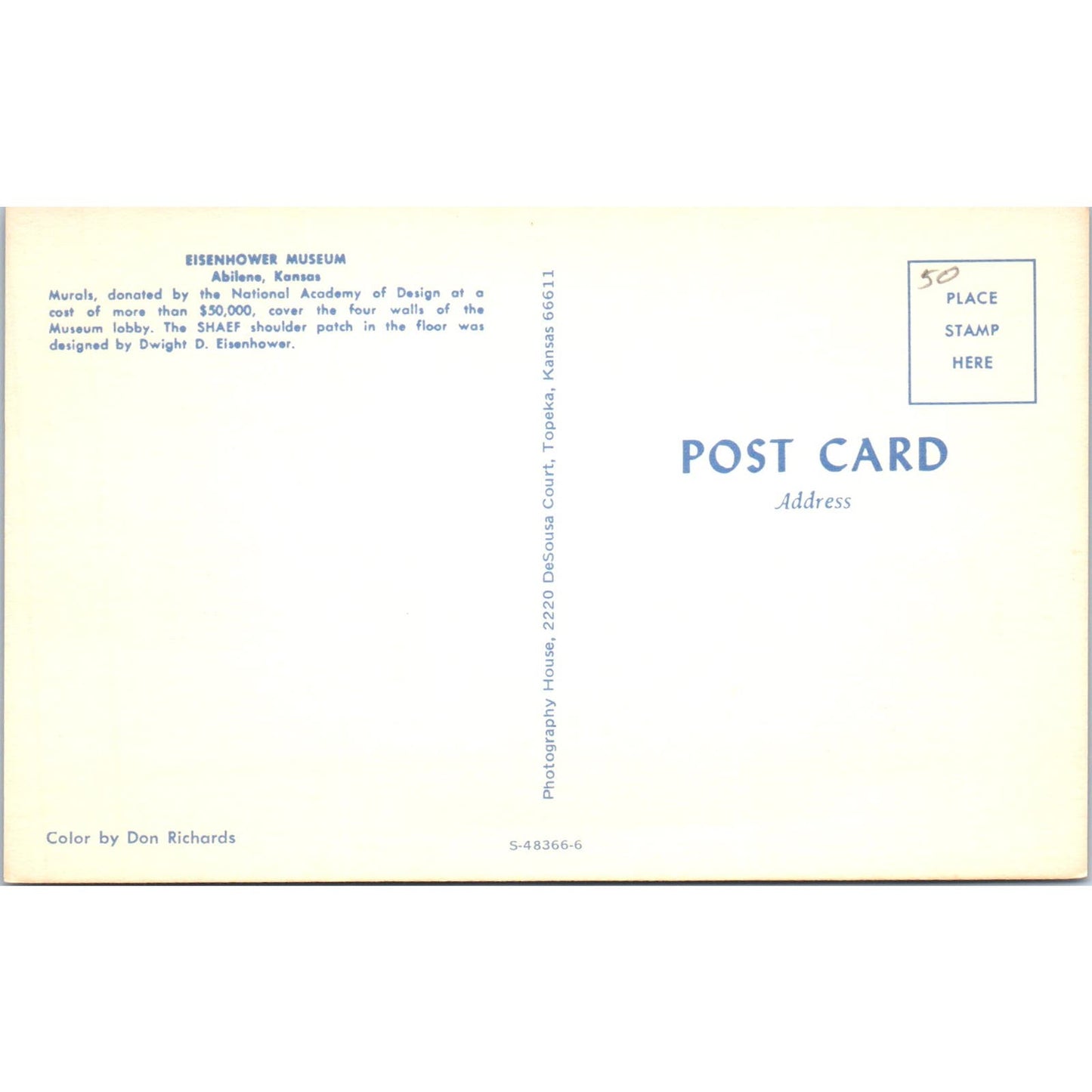 President Eisenhower Museum Abilene Kansas Murals Vintage Postcard PC17