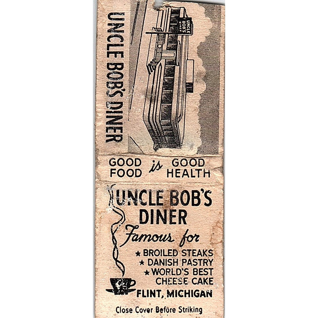 Uncle Bob's Diner Flint Michigan Vintage Matchbook Cover SC7-Y7