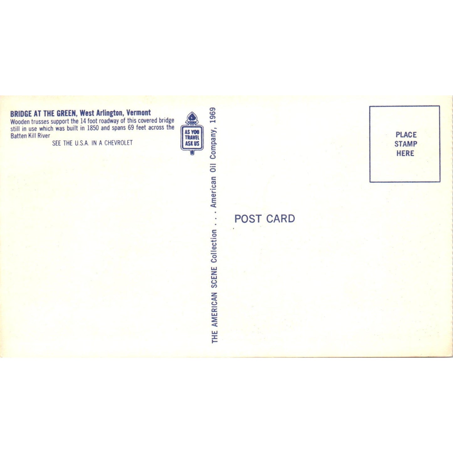 Bridge at the Green West Arlington VT Vintage Covered Bridge Postcard PD6