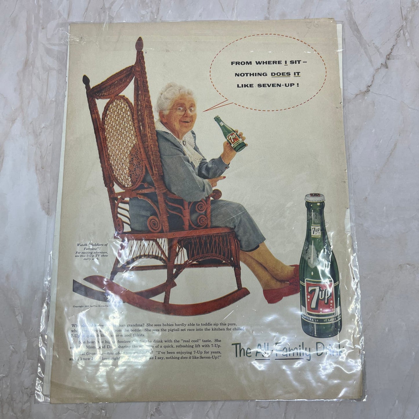 1955 7-Up Grandma Rocking Chair 10x13 Magazine Advertisement FL6-7