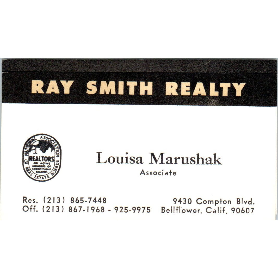 Louisa Marushak Ray Smith Realty Bellflower CA Vintage Business Card SD4-B5