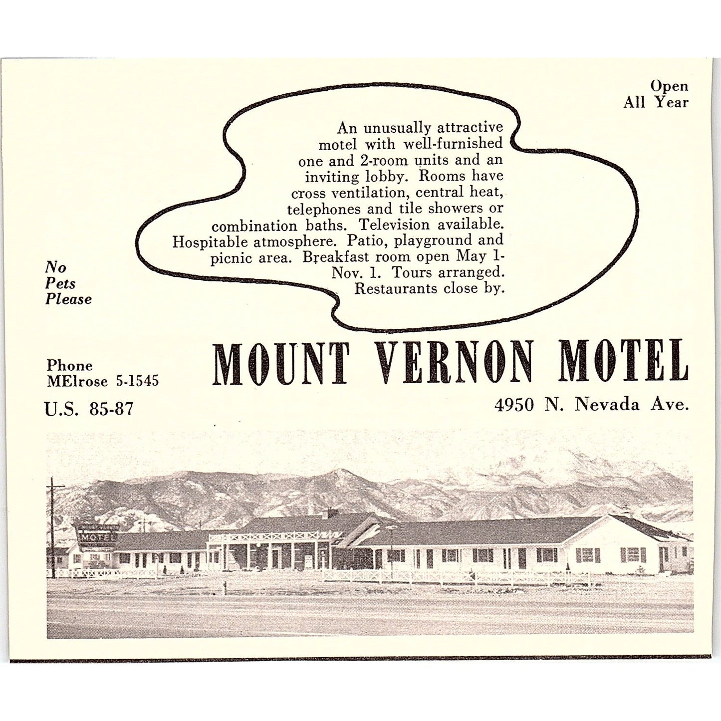 Dan-D Motel James T Quigley, Mount Vernon Motel Colorado Springs 1958 Ad AG1-H2