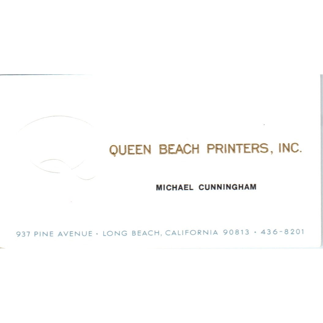 Queen Beach Printers Michael Cunningham Long Beach CA Vtg Business Card SD4-B3
