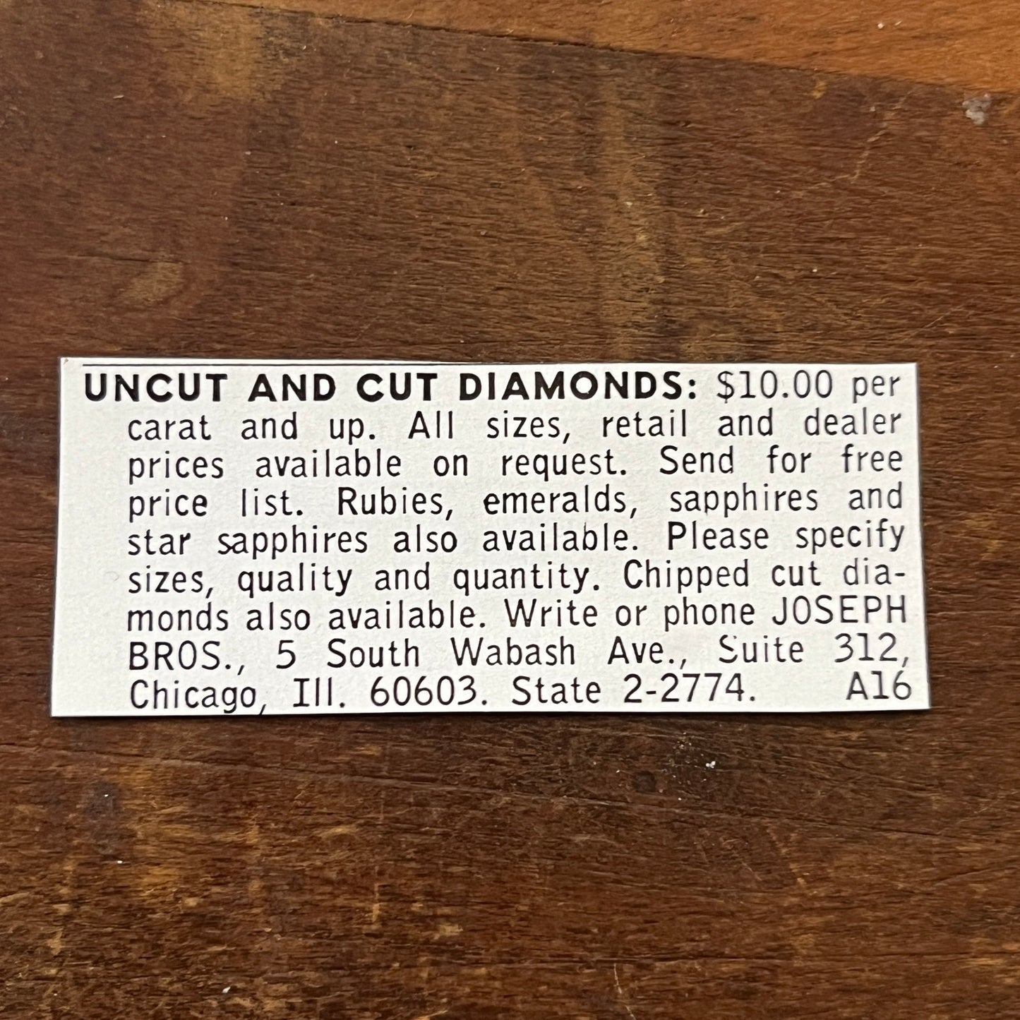 Joseph Bros. Uncut and Cut Diamonds Chicago IL 1972 Ad AF8-S12