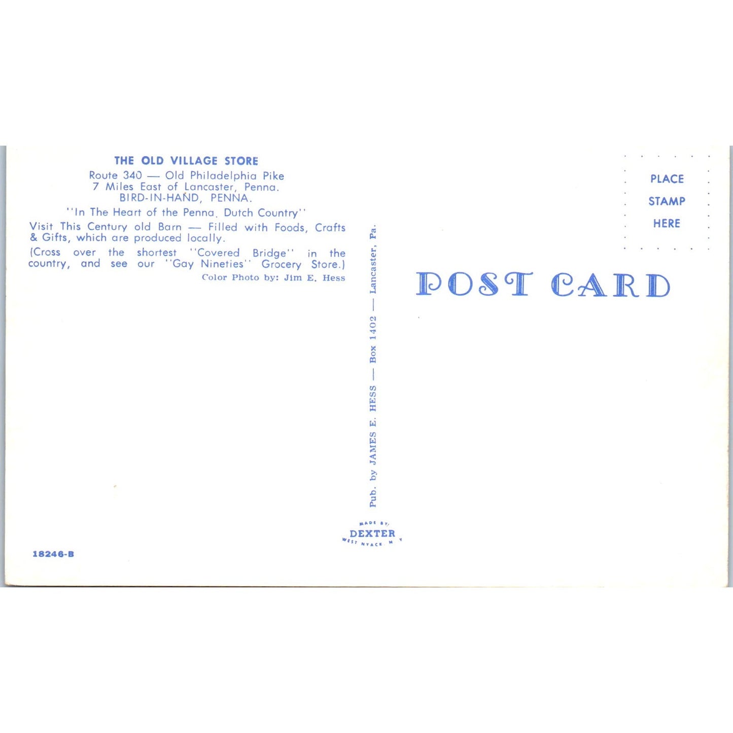 The Old Village Store Bird-In-Hand Amish Pennsylvania Dutch Country Postcard PD8