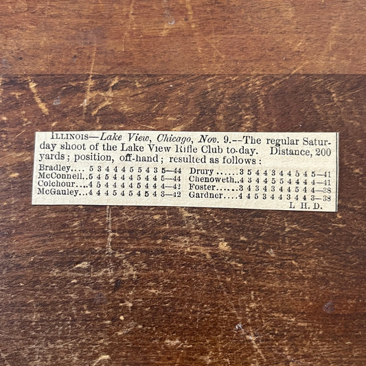 Nov 1878 Lake View Rifle Club Results Chicago Bradley McConnell Clip AG2-S17