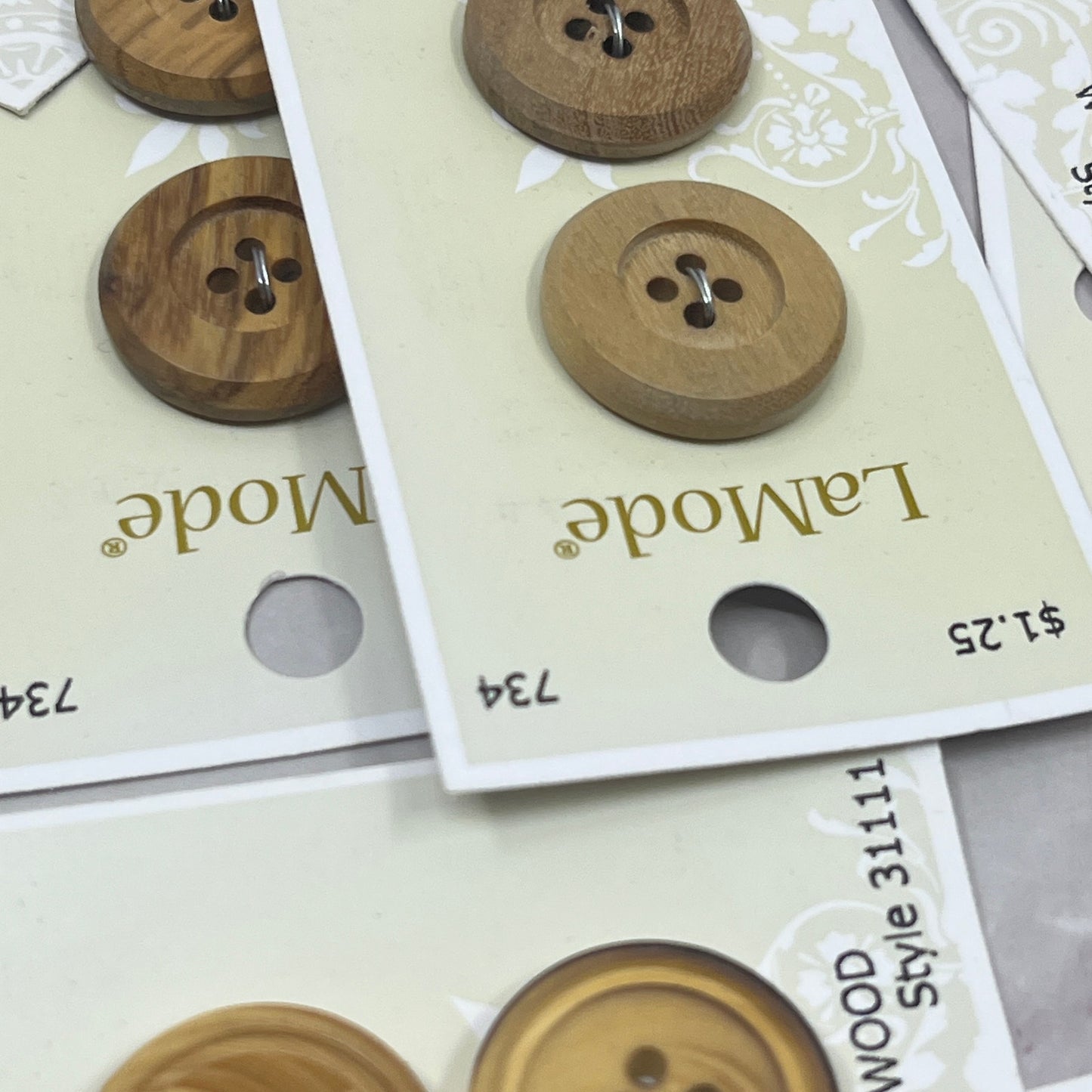 Huge Lot of LaMode Wooden Buttons on Cards TC5