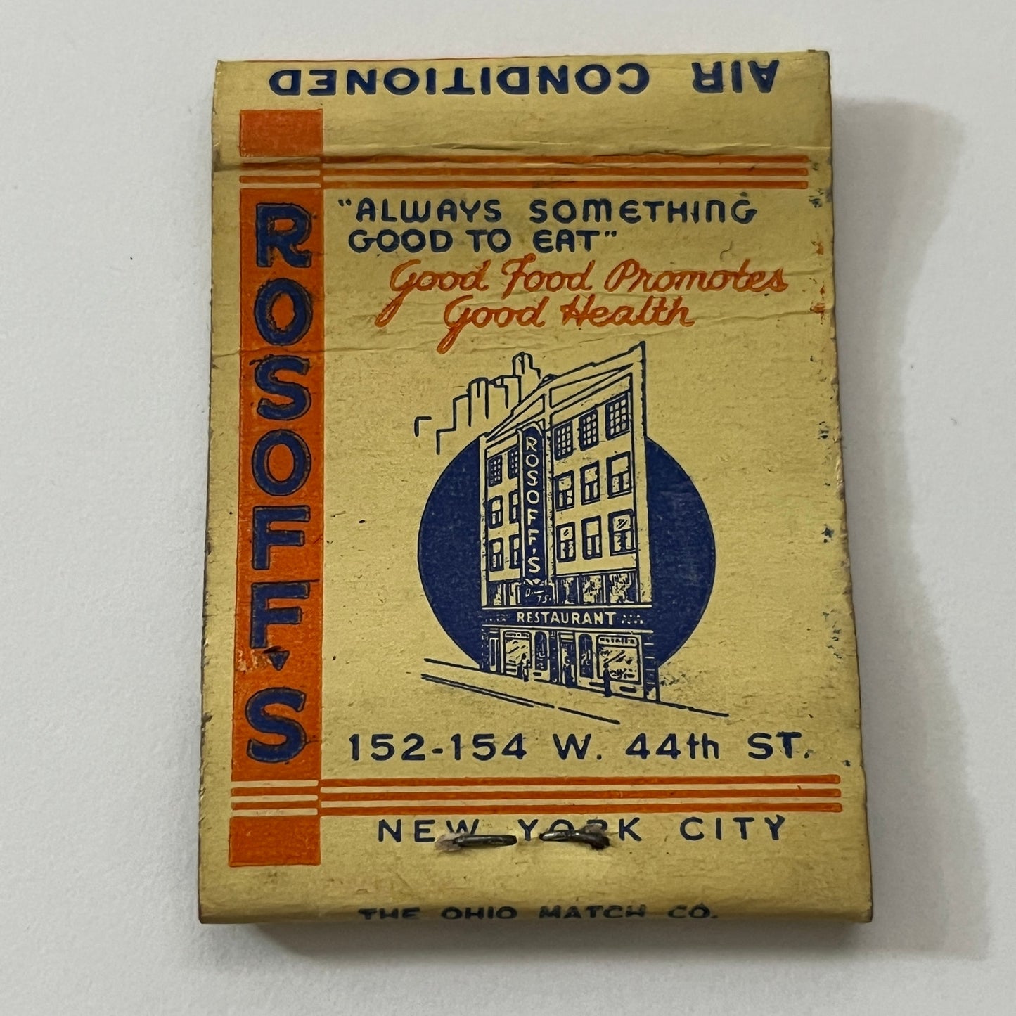 Rosoff's Restaurant New York City Vintage Matchbook Cover TB8-MB-8