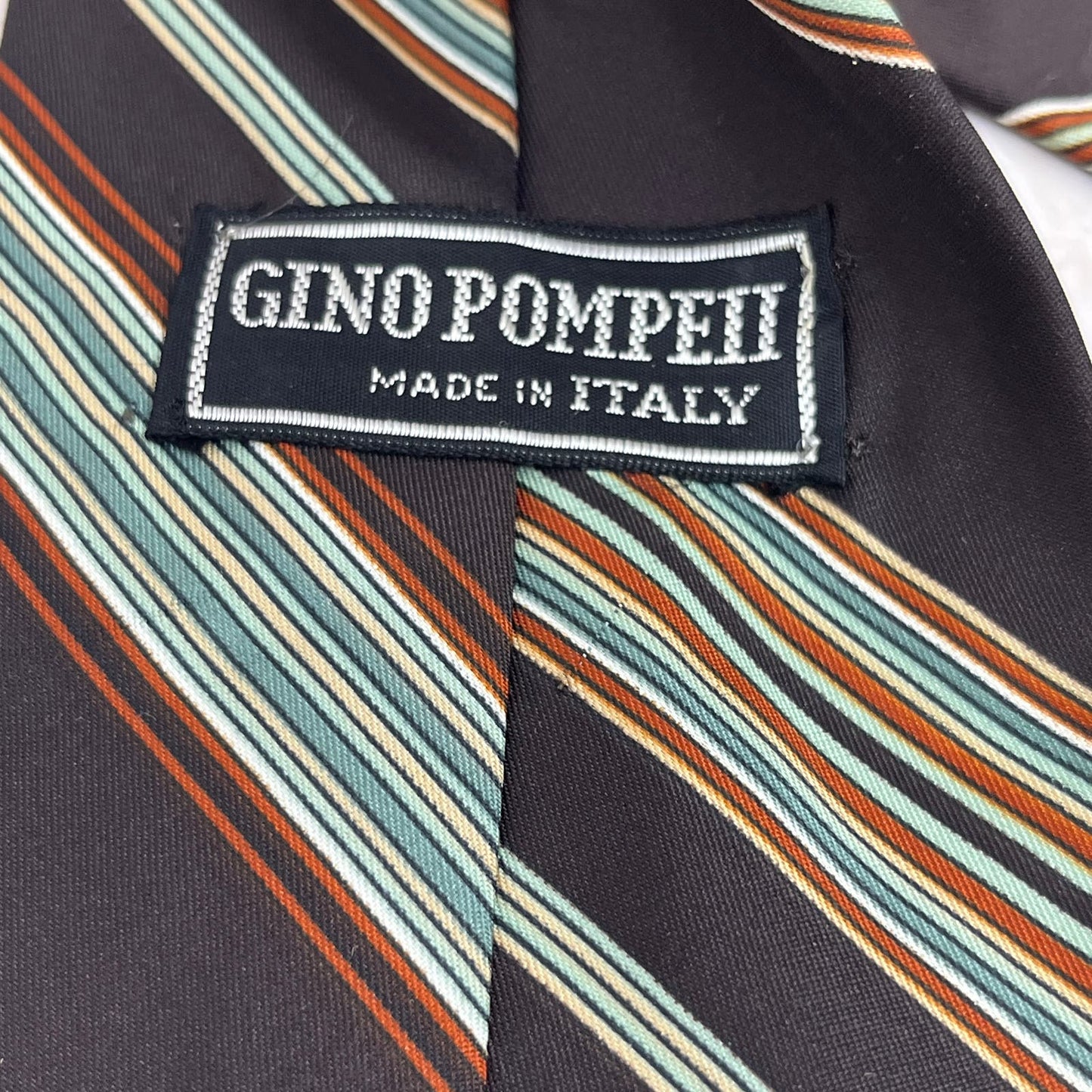 1960s Retro Men's Gino Pompeii Italy Polyester Brown Stripe Necktie Tie TJ4-T1