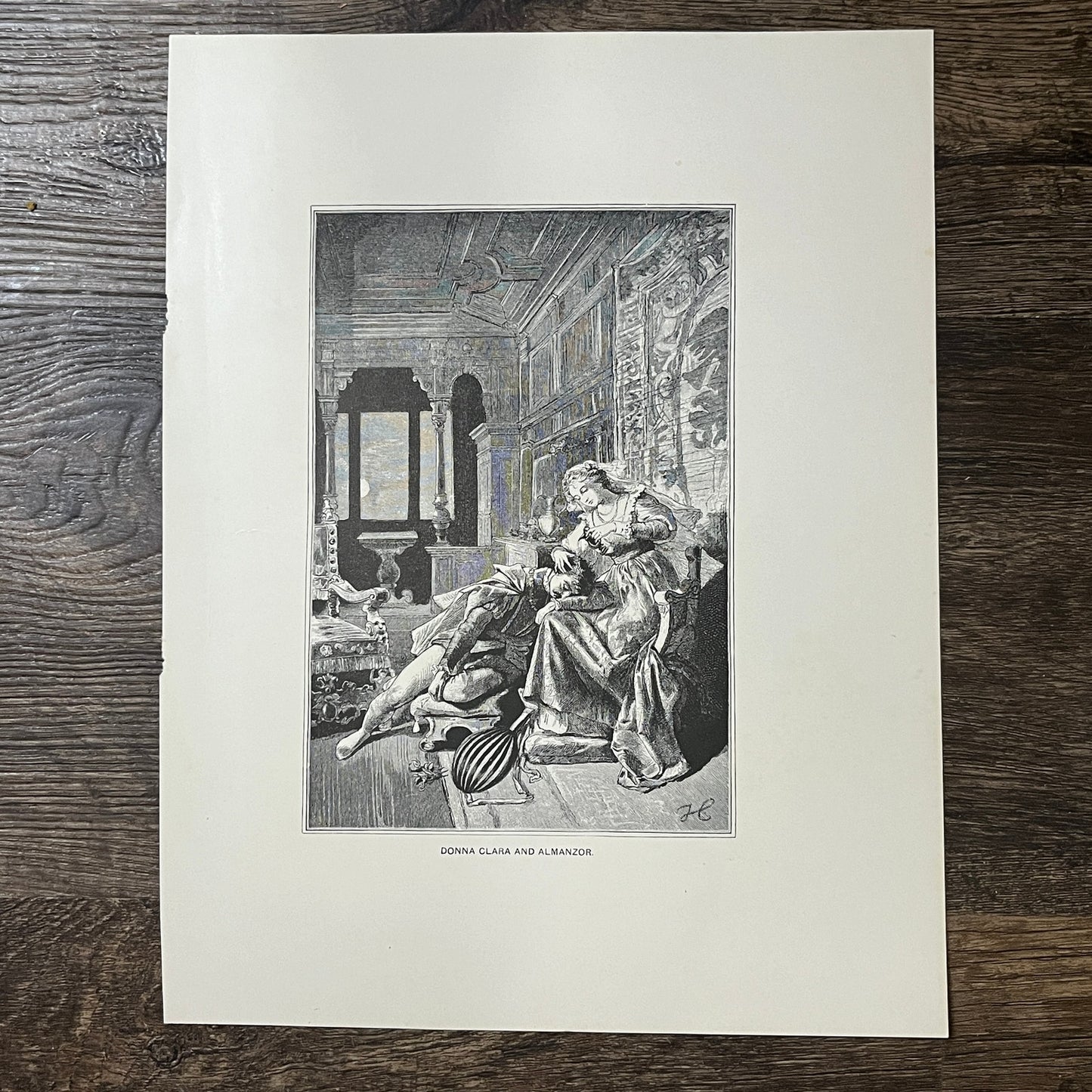 Donna Clara and Almanzor Briton Riviere Antique Engraving 9x12 V10