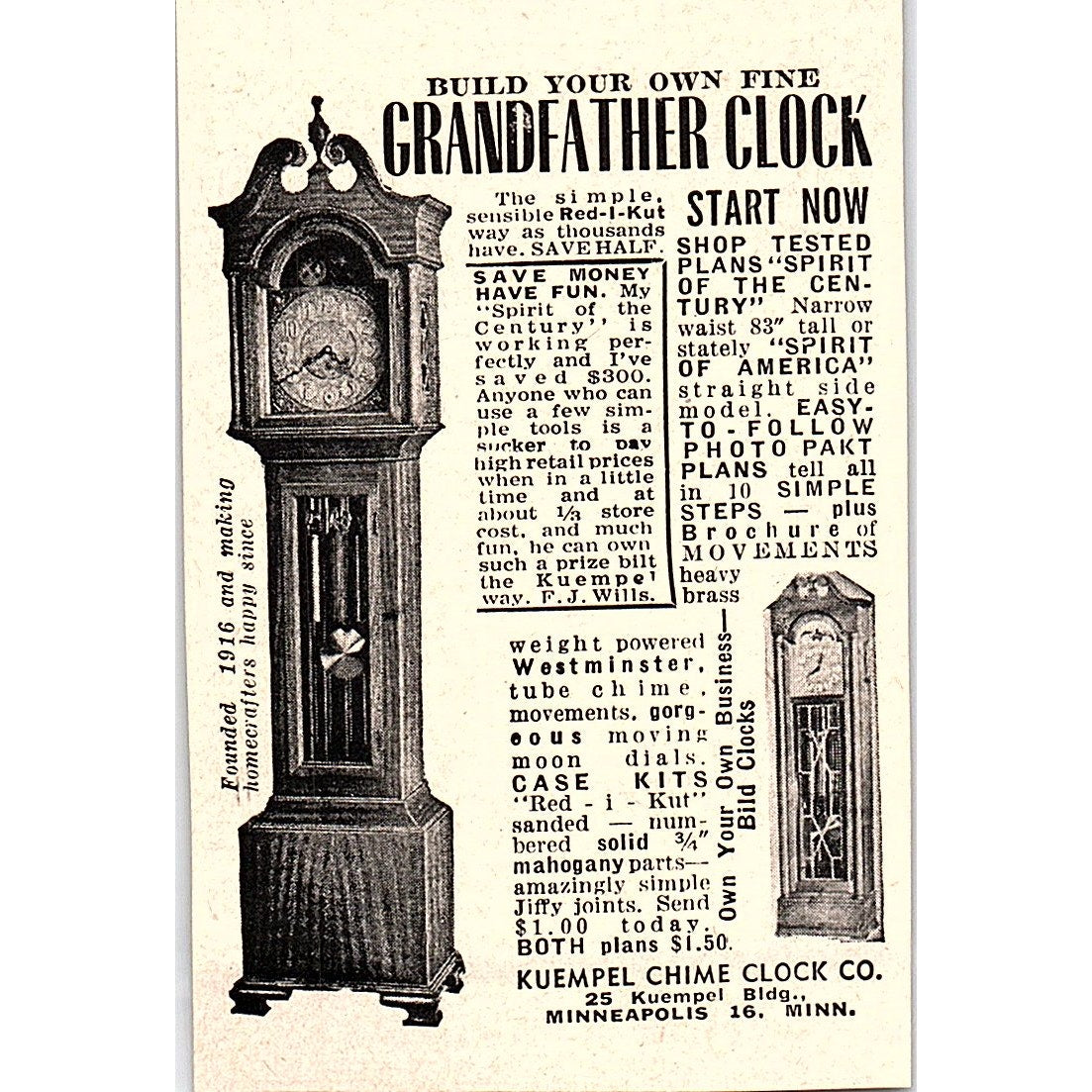Kuempel Chime Clock Co. Minneapolis MN 1952 Yankee Magazine Ad SAG5-M2