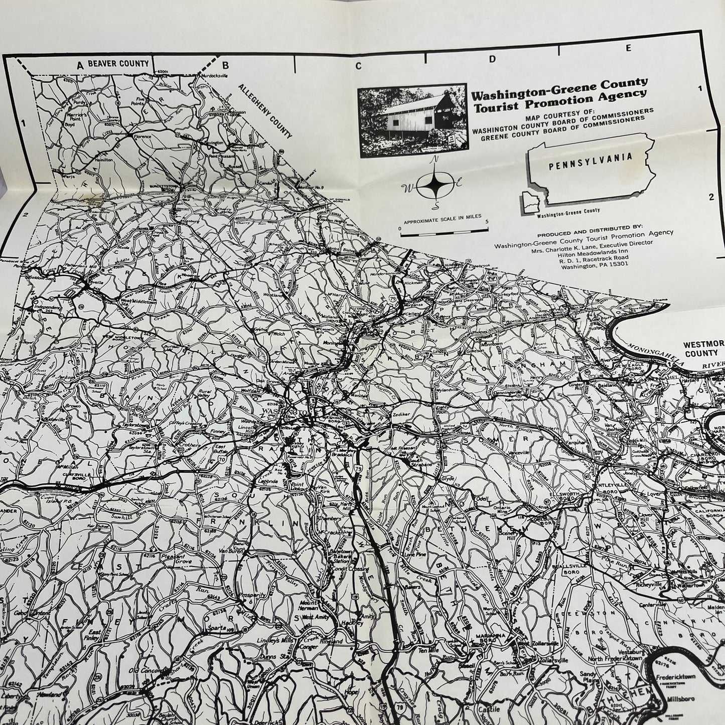 Vintage Washington-Greene County Road Map PA Travel Fold Out Map TH2-MP2