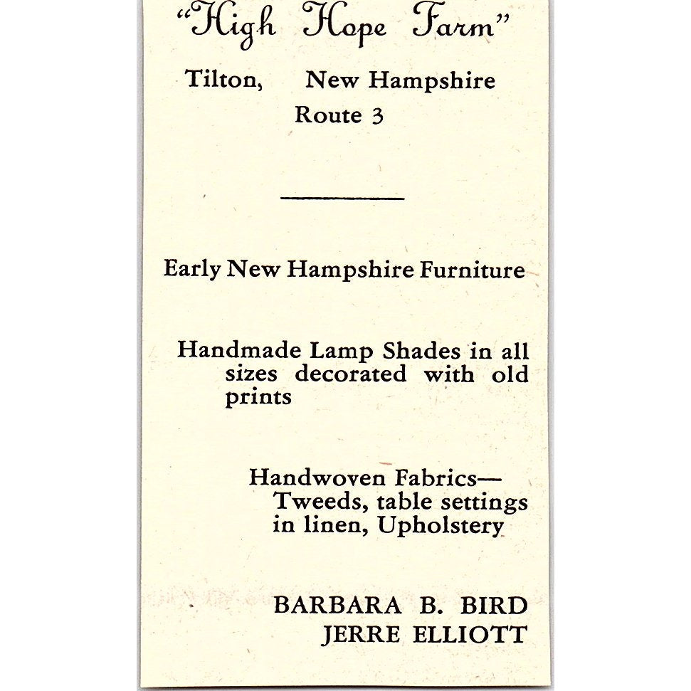 High Hope Farm Barbara B. Bird Jerre Elliott NH 1952 Yankee Magazine Ad SAG5-M2