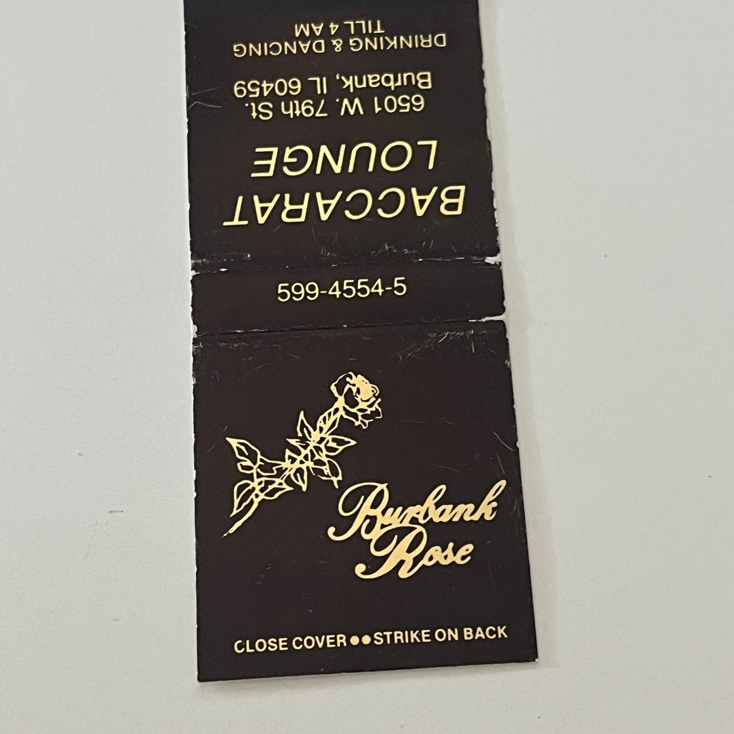 Burbank Rose Baccarat Lounge Burbank IL Matchbook Cover TB6-MB2-4