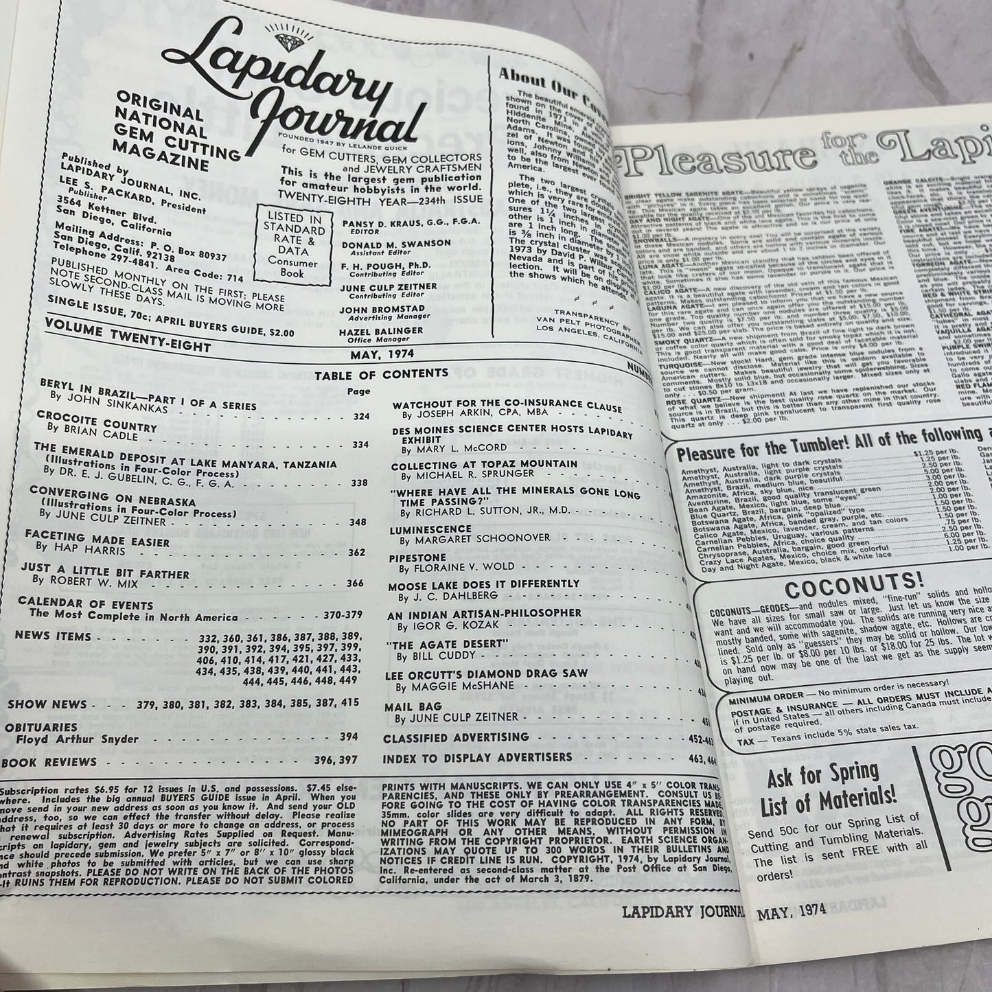 Emerald Crystal Cluster Hiddenite Mine NC - Lapidary Journal - May 1974 M25