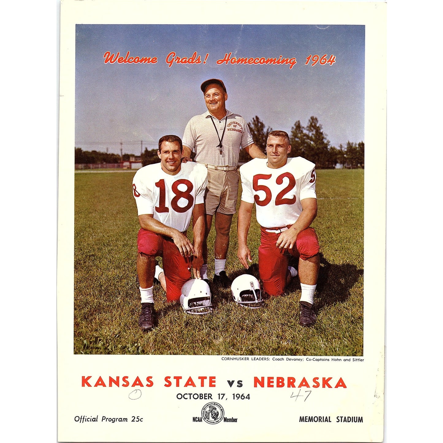 1964 Nebraska Homecoming vs Kansas State Football Program COVER ONLY AG7-3