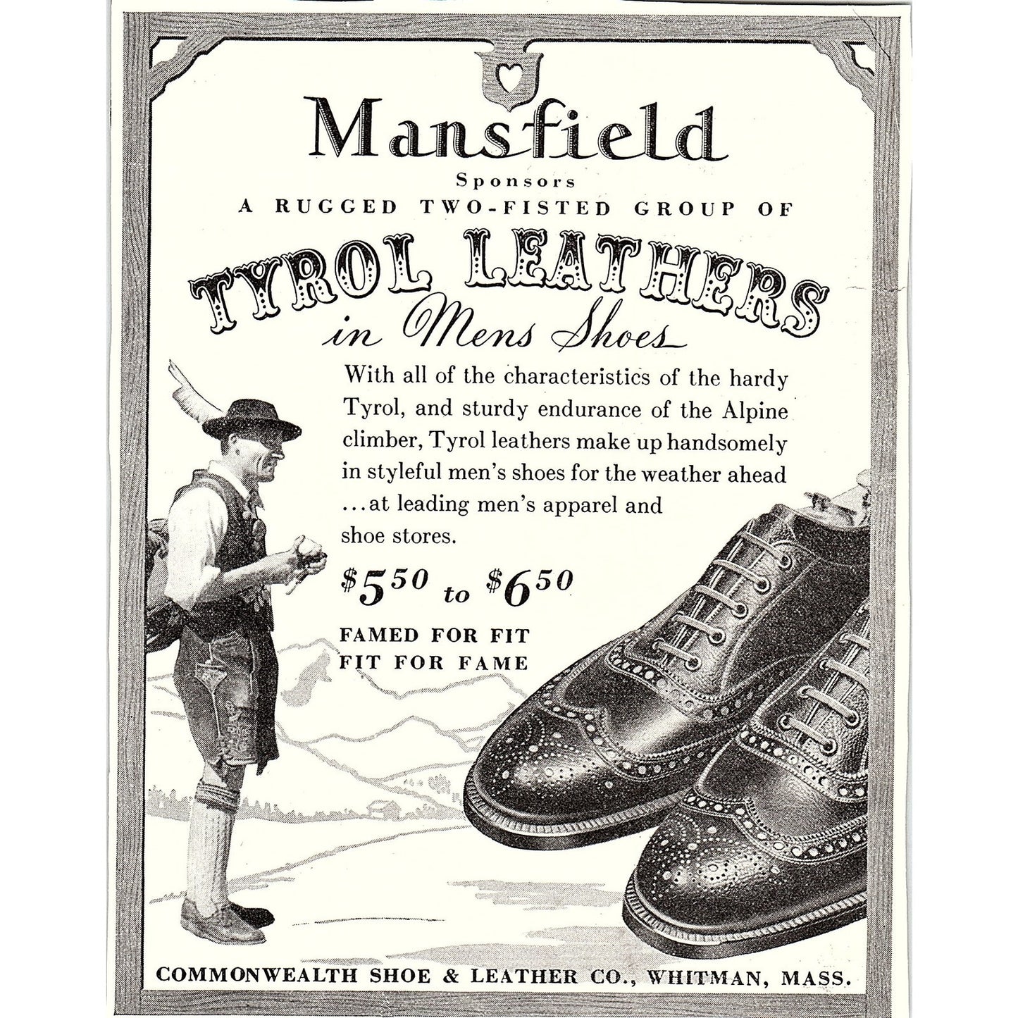Commonwealth Shoe & Leather Co., Tyrol Leathers Whitman MA 1937 Ad SAG4-3