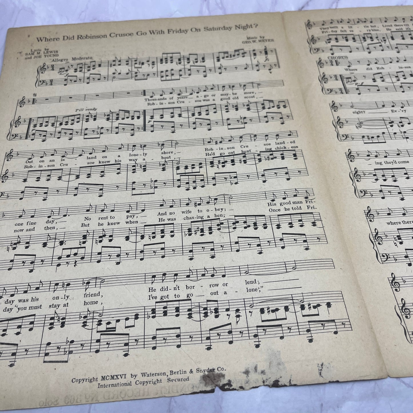 Where Did Robinson Crusoe Go With Friday on Saturday Night 1916 Sheet Music V16
