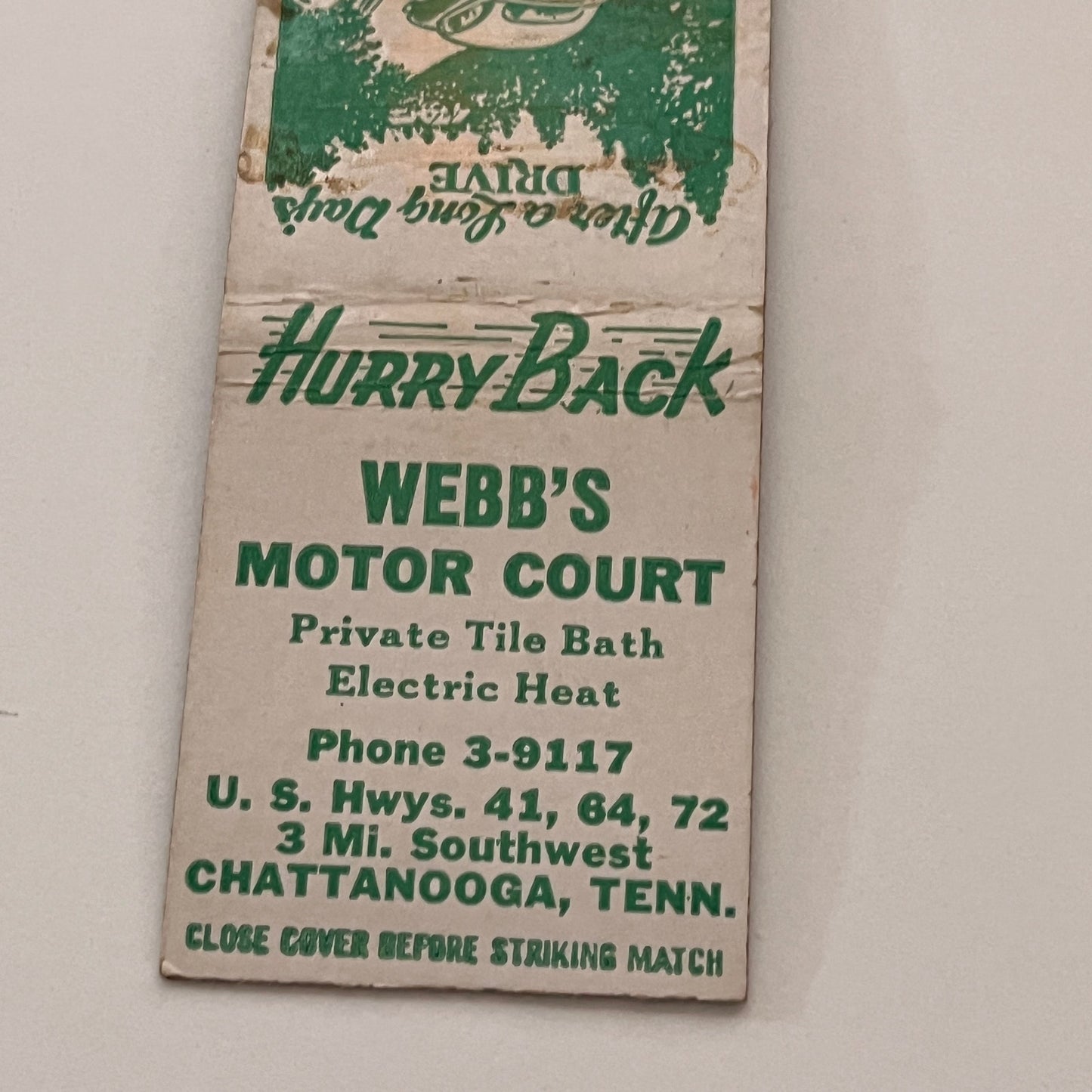 Webb's Motor Court Chattanooga TN Vintage Matchbook Cover TB6-MB2-2