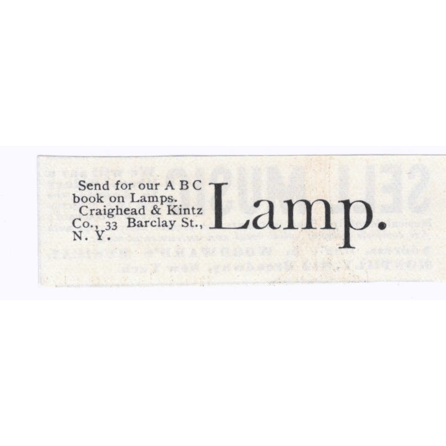 Craighead & Kintz Lamps Barclay St. NY c1890 Victorian Ad AE9-CH2