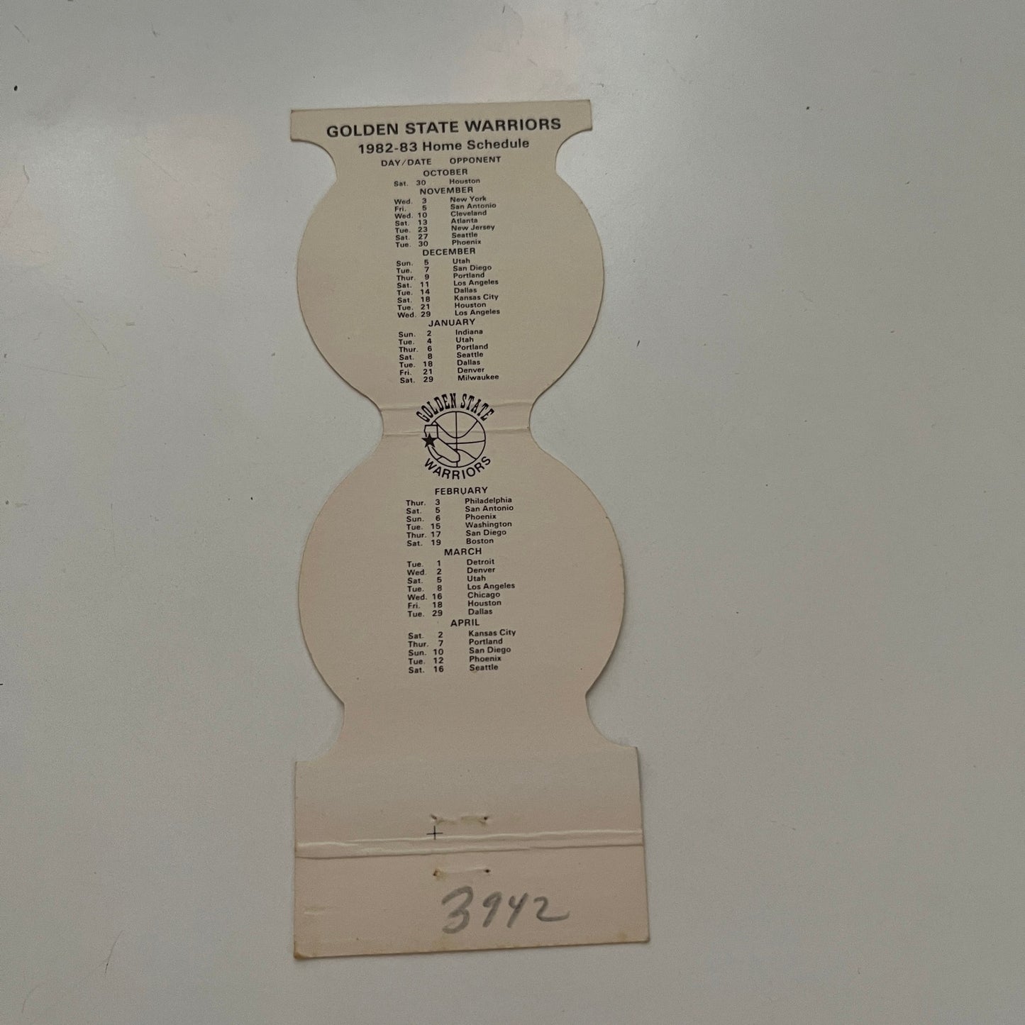 Golden State Warriors NBA 1982-83 Home Schedule Vintage Matchbook Cover SC5-MB1