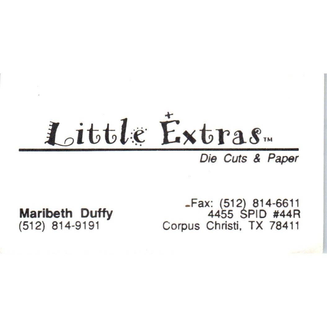 Little Extras Die Cuts Maribeth Duffy Corpus Christi TX Vtg Business Card SD4-B2