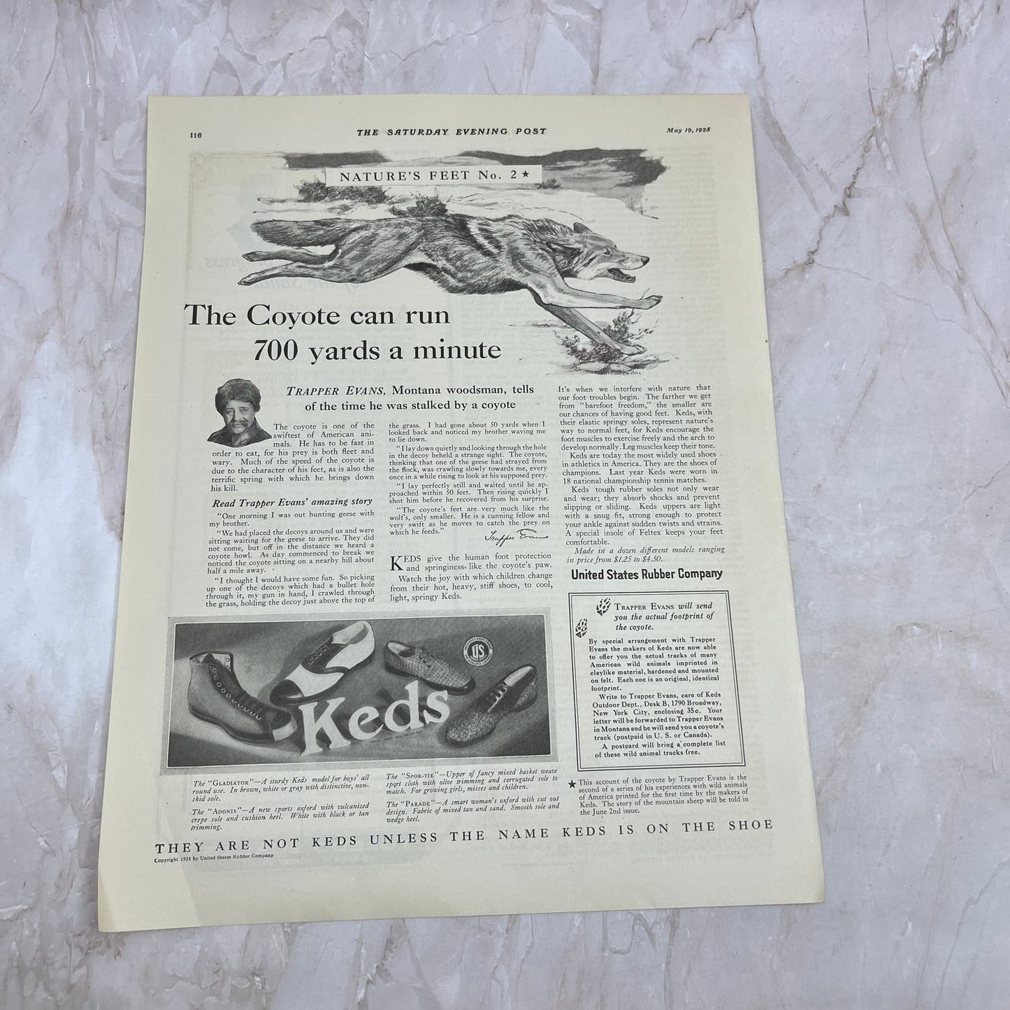 United States Rubber Co Keds Shoes 1928 Original Magazine Advertisement FL6-8