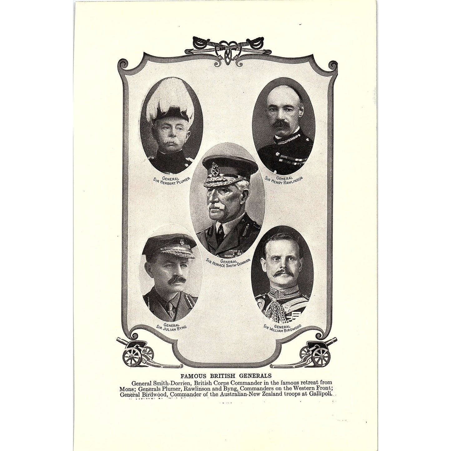 Famous French Generals / Famous British Generals 1919 WWI Print AF9-17