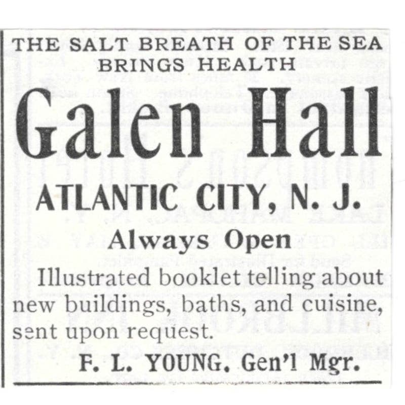 Galen Hall Atlantic City NJ F.L. Young c1918 Original Advertisement AE5-SV1