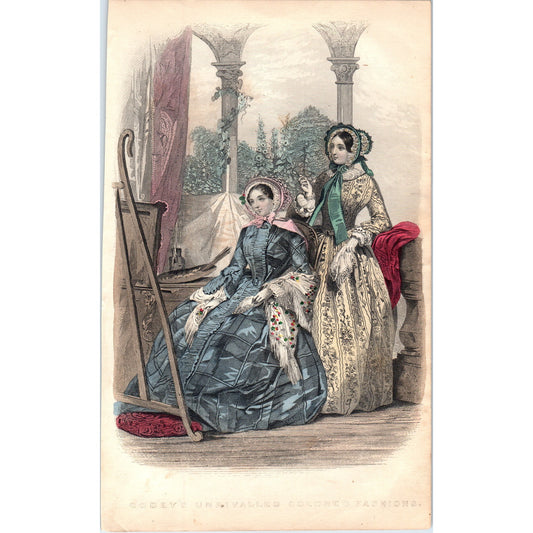 1857 Original Lady's Pre Civil War Fashion Plate Hand Tinted Engraving D19-2-9
