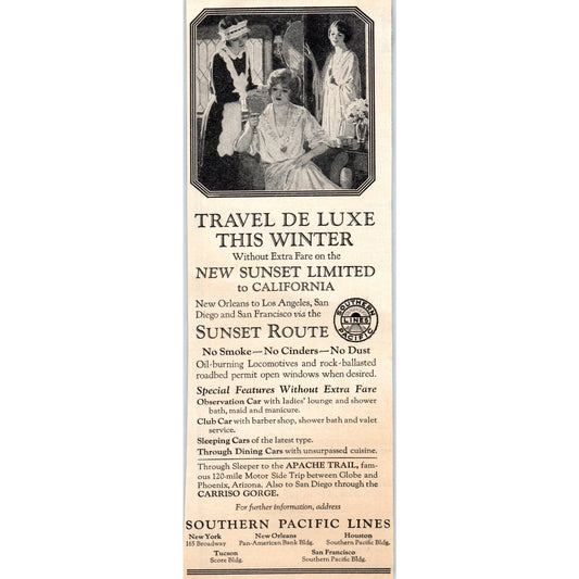 Southern Pacific Lines Sunset Limited Route California 1924 Magazine Ad AF2-A1
