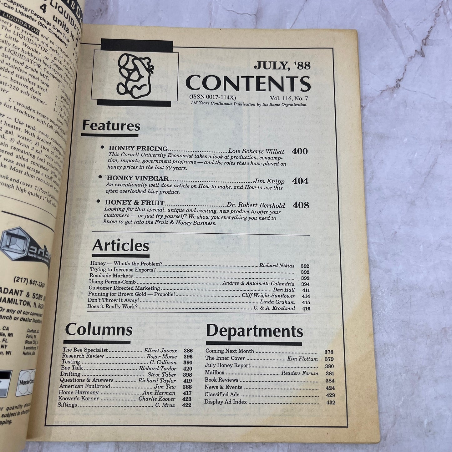 1988 July - Gleanings in Bee Culture Magazine - Bees Beekeeping Honey M33