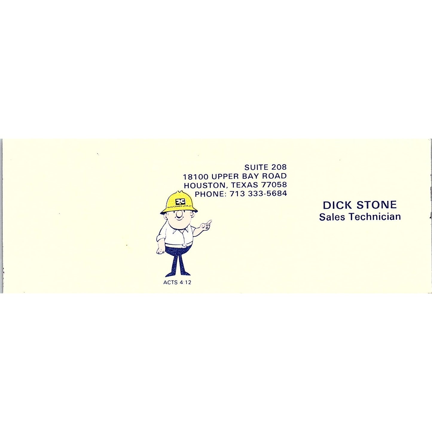 Transformer Consultants Dick Stone Houston TX Vintage Business Card SSB4-B13