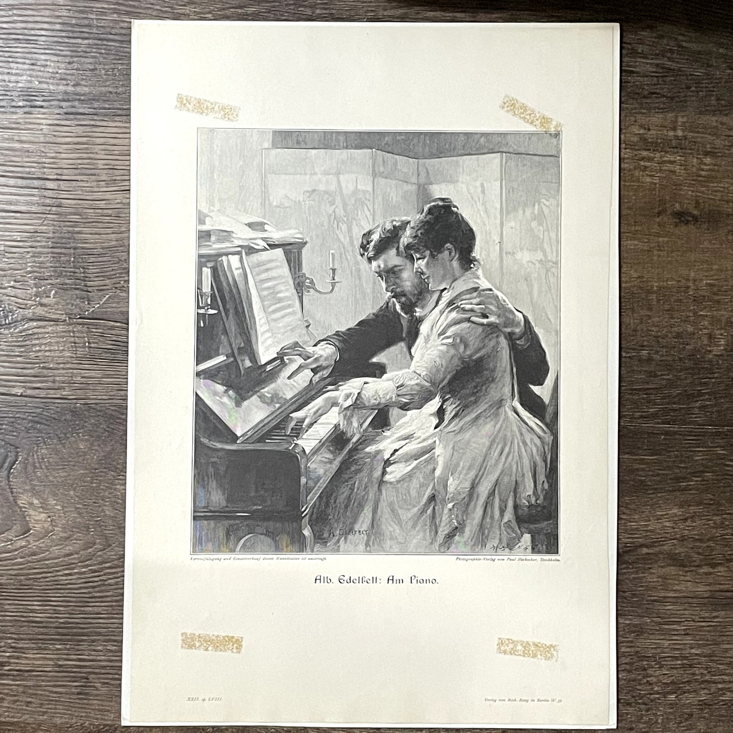 Alb. Edelfelt - Am Piano Vintage Art Print Engraving 11x16 V11