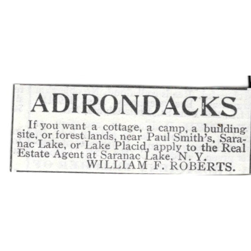 Adirondacks Cottage Saranac Lake William F Roberts NY 1903 Ad AF8-S35