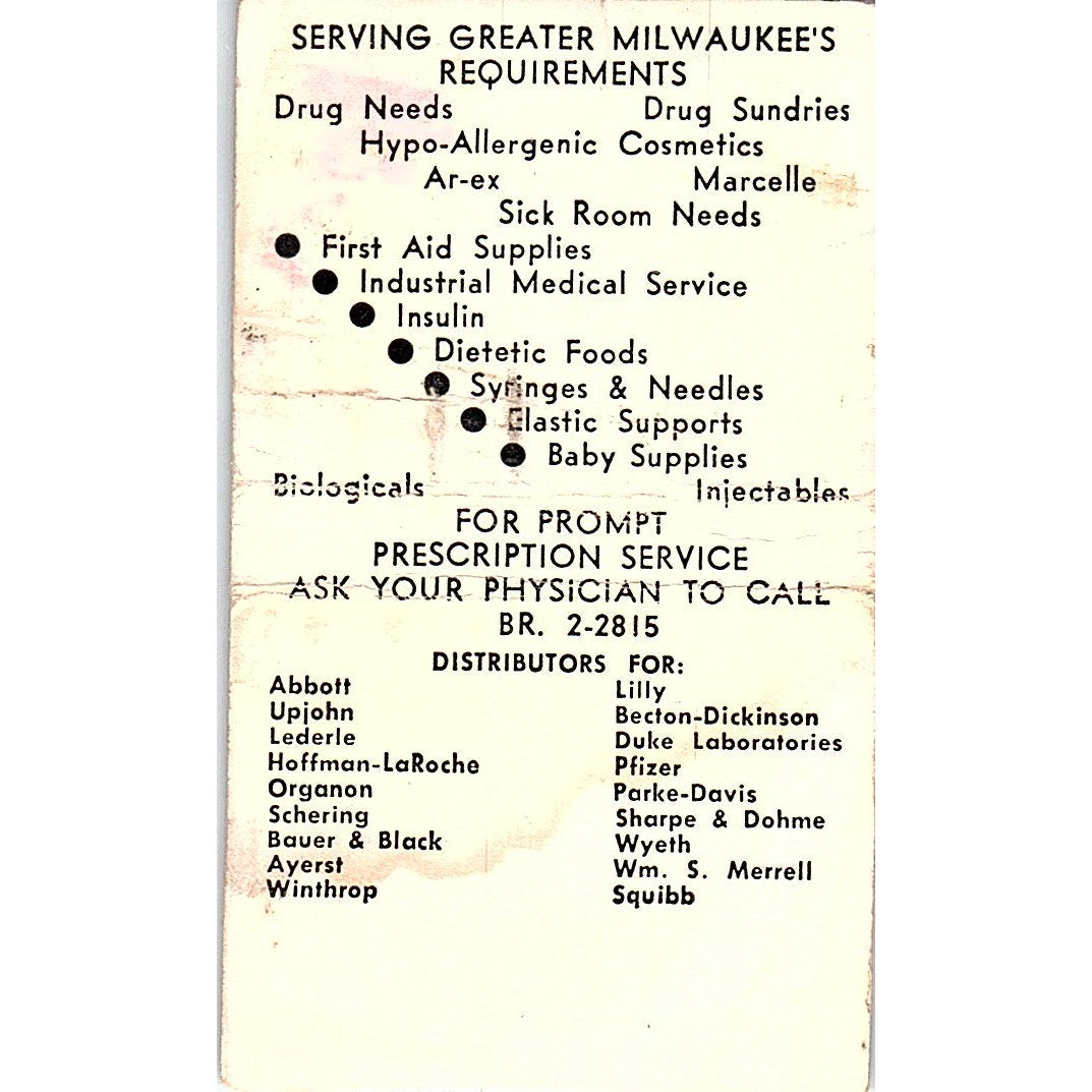 Patterson Drug Store Milwaukee WI Vintage Matchbook Cover SF3-Y4