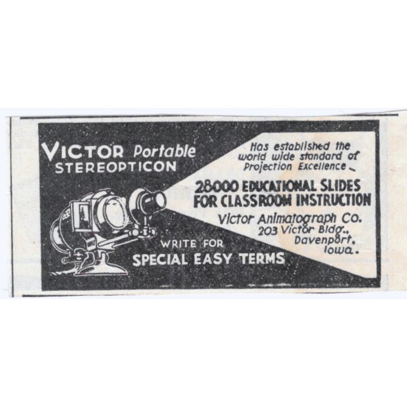 Victor Animatograph Co Davenport IA Stereopticon 1930s Advertisement AE4-I3