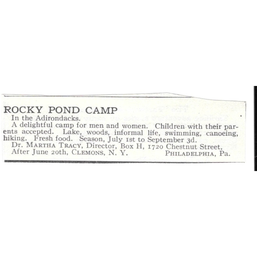 Rocky Pond Camp Philadelphia PA Martha Tracy c1920 Harper’s Magazine Ad SAG4-S4