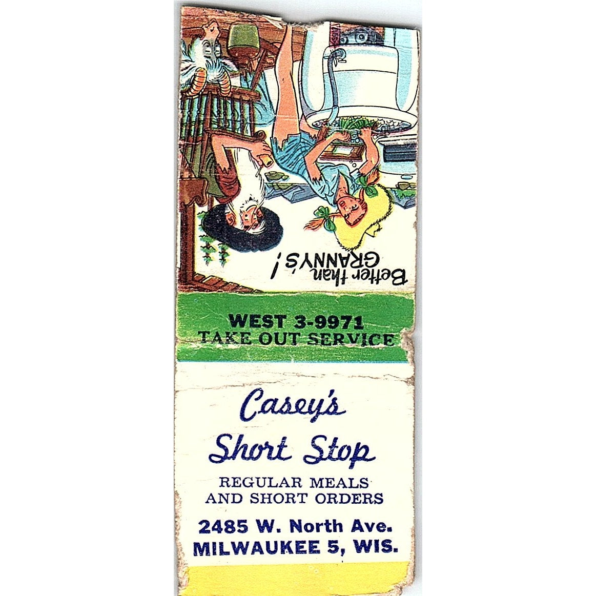 Casey's Short Stop Milwaukee WI Vintage Matchbook Cover SC7-Y11