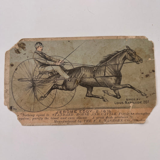 Jerome Eddy Horse Food Oldham and Colvin Falmouth 1880s Trade Card AG8-H4