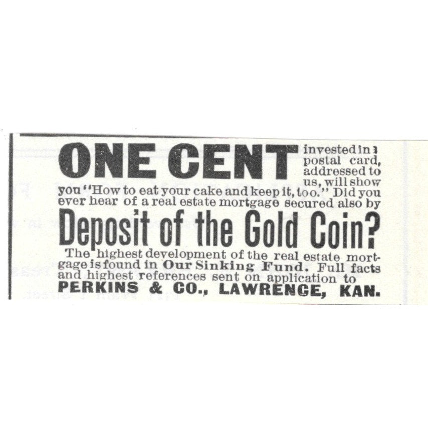 Perkins & Co Lawrence Kansas Gold Coin Sinking Fund 1903 Magazine Ad AF7-SS5